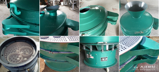 碳鋼振動篩進料口，出料口，篩框，篩網，彈跳球等細節展示