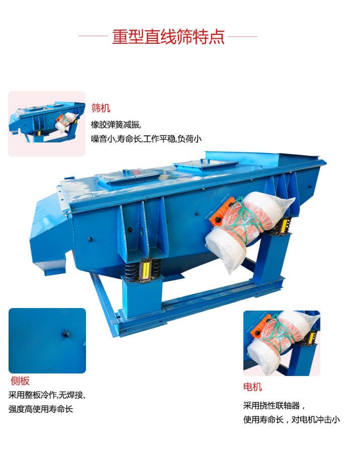 重型直線篩：篩機(jī)，側(cè)板，電機(jī)展示圖