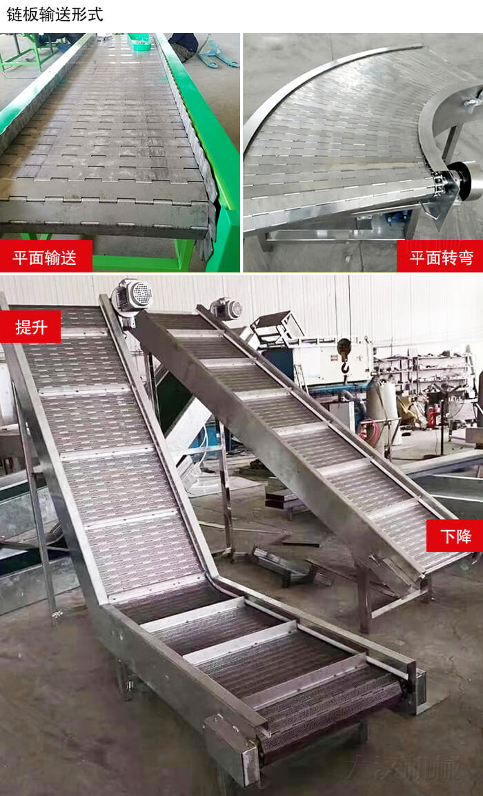 鏈板輸送機平面輸送,平面拐彎,提升等運行現場圖片
